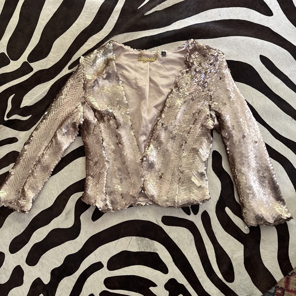 Babyphat Size XS Gold Sequined Bolero Jacket‎ Lined Evening Party Style